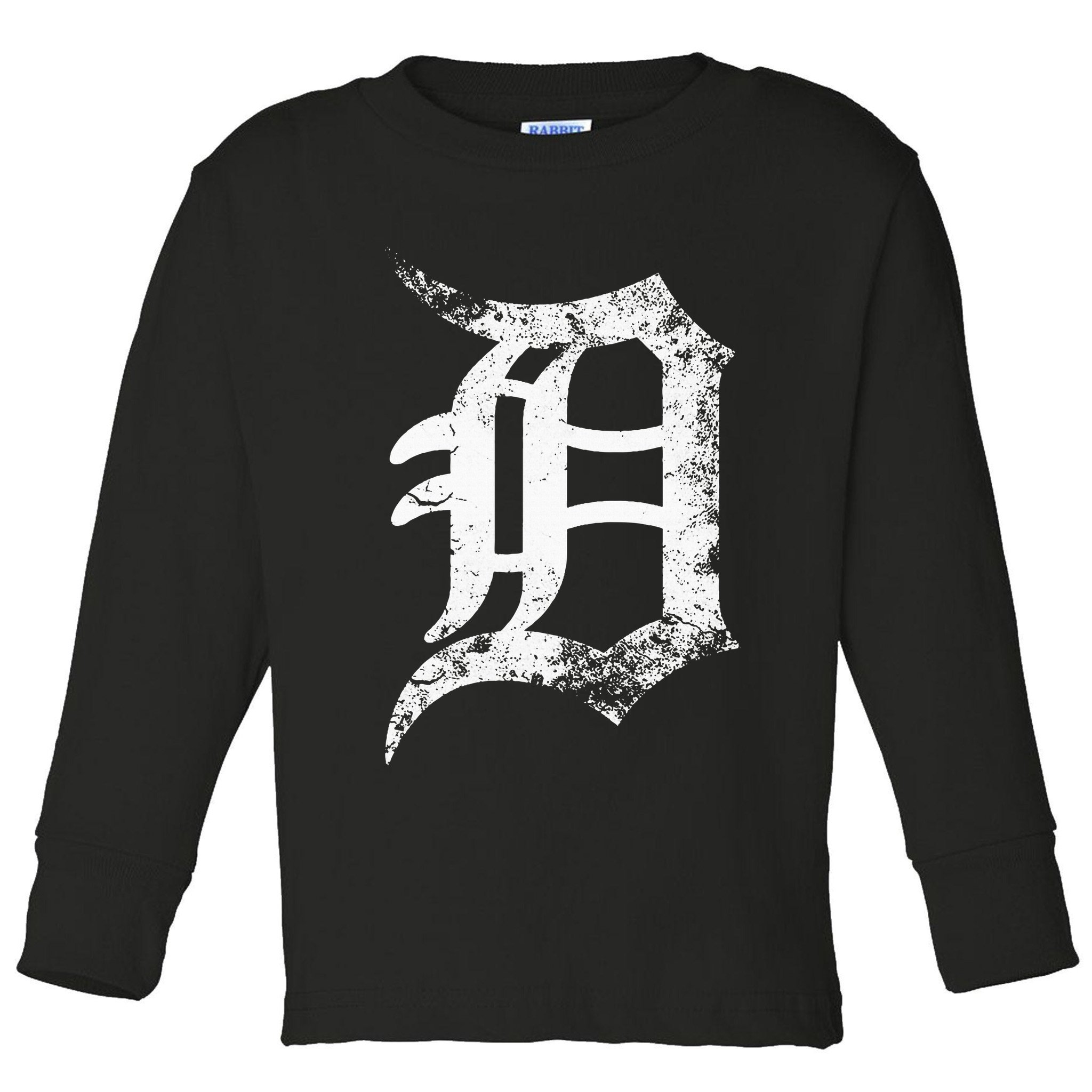 Vintage Letter D Detroit Michigan 313 Area Code White Toddler Long Sleeve Shirt