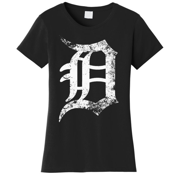 Vintage Letter D Detroit Michigan 313 Area Code White Women's T-Shirt