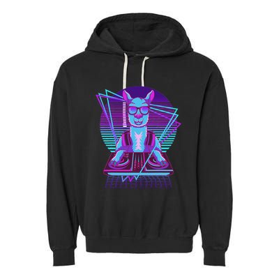 Vaporwave Llama Dj Turntable Sunglass Llama Garment-Dyed Fleece Hoodie