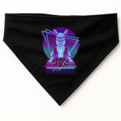 Vaporwave Llama Dj Turntable Sunglass Llama USA-Made Doggie Bandana