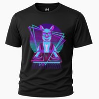 Vaporwave Llama Dj Turntable Sunglass Llama Cooling Performance Crew T-Shirt