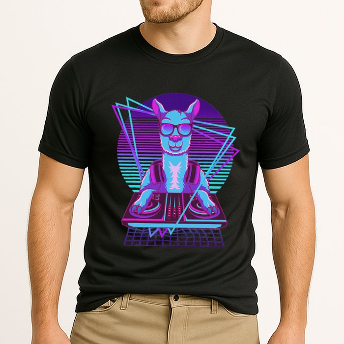 Vaporwave Llama Dj Turntable Sunglass Llama Cooling Performance Crew T-Shirt