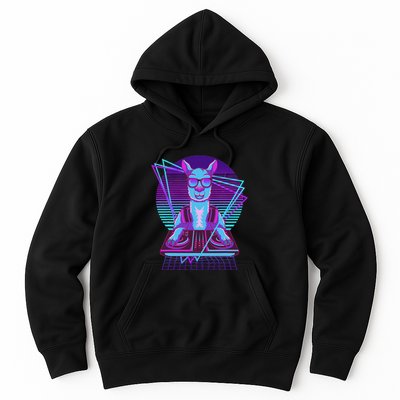 Vaporwave Llama Dj Turntable Sunglass Llama Hoodie
