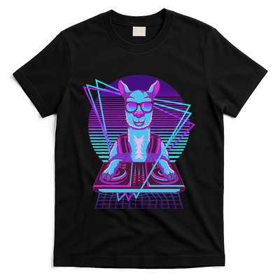 Vaporwave Llama Dj Turntable Sunglass Llama T-Shirt