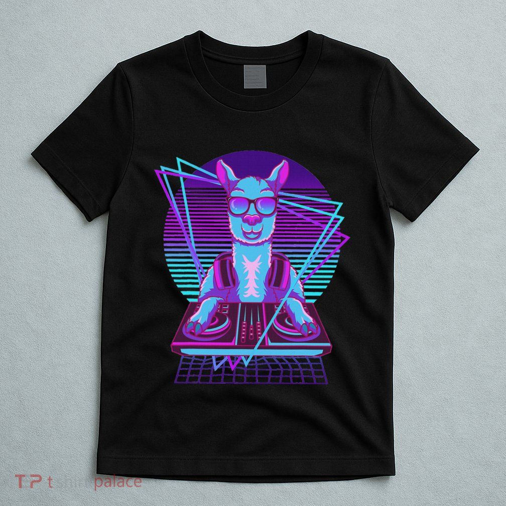 Vaporwave Llama Dj Turntable Sunglass Llama T-Shirt