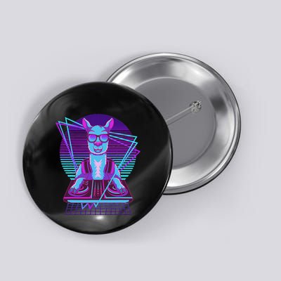 Vaporwave Llama Dj Turntable Sunglass Llama Button
