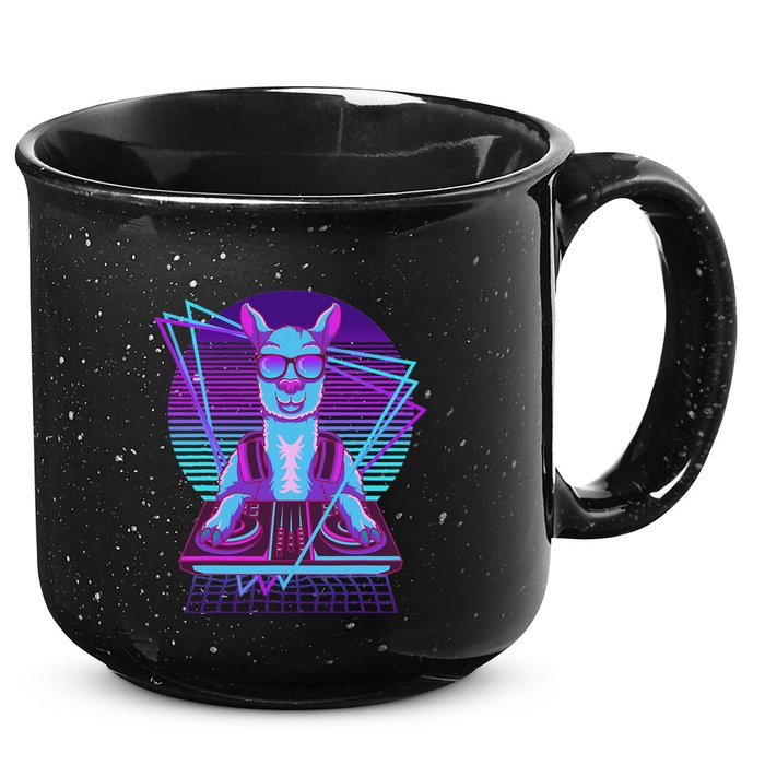 Vaporwave Llama Dj Turntable Sunglass Llama 15oz Campfire Ceramic Mug