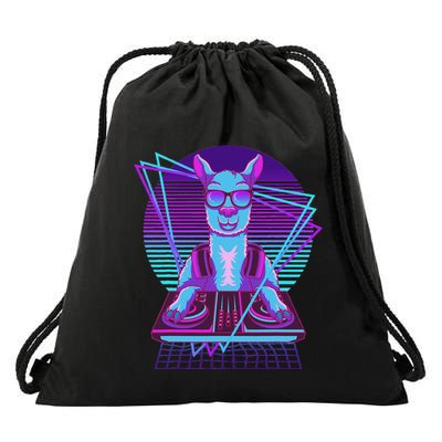 Vaporwave Llama Dj Turntable Sunglass Llama Drawstring Bag
