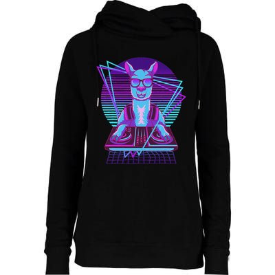 Vaporwave Llama Dj Turntable Sunglass Llama Womens Funnel Neck Pullover Hood