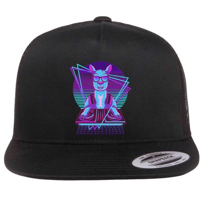Vaporwave Llama Dj Turntable Sunglass Llama Flatbill Hat