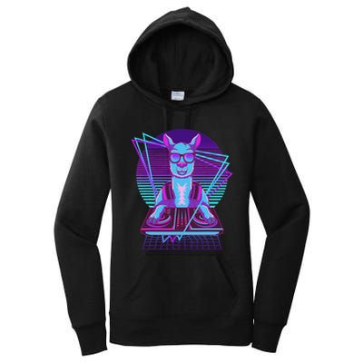 Vaporwave Llama Dj Turntable Sunglass Llama Women's Pullover Hoodie