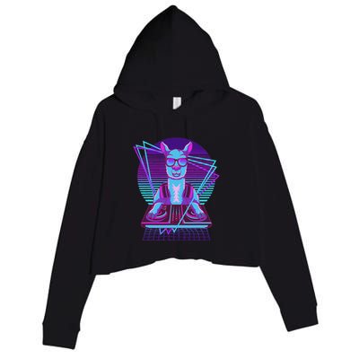 Vaporwave Llama Dj Turntable Sunglass Llama Crop Fleece Hoodie