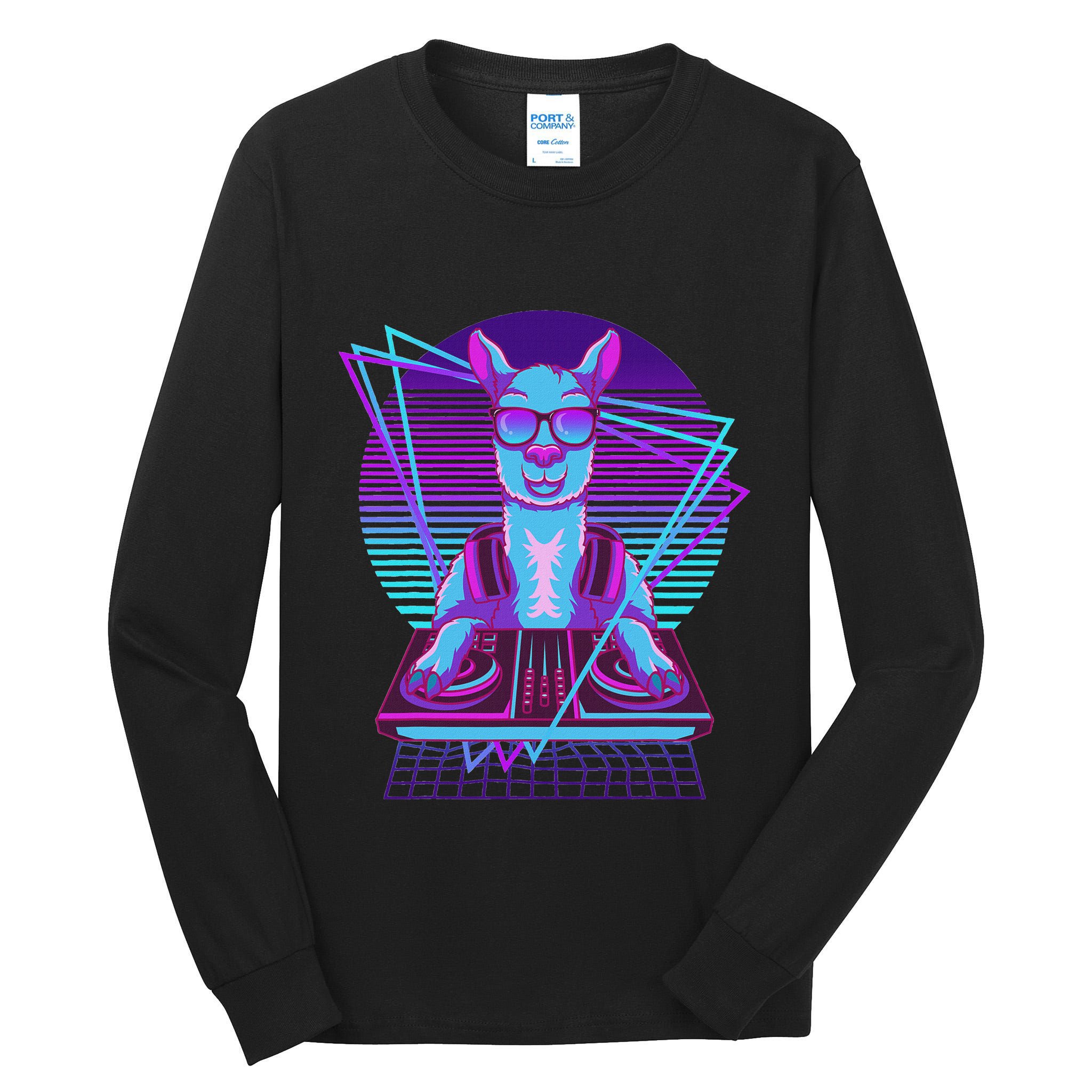 Vaporwave Llama Dj Turntable Sunglass Llama Tall Long Sleeve T-Shirt