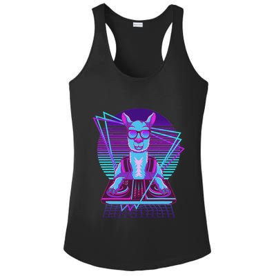 Vaporwave Llama Dj Turntable Sunglass Llama Ladies PosiCharge Competitor Racerback Tank