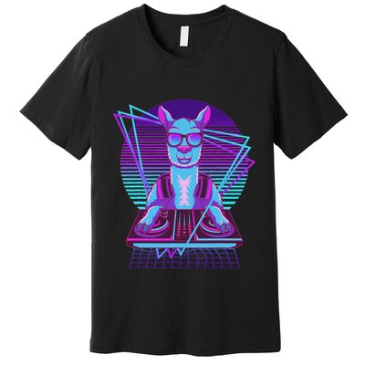 Vaporwave Llama Dj Turntable Sunglass Llama Premium T-Shirt