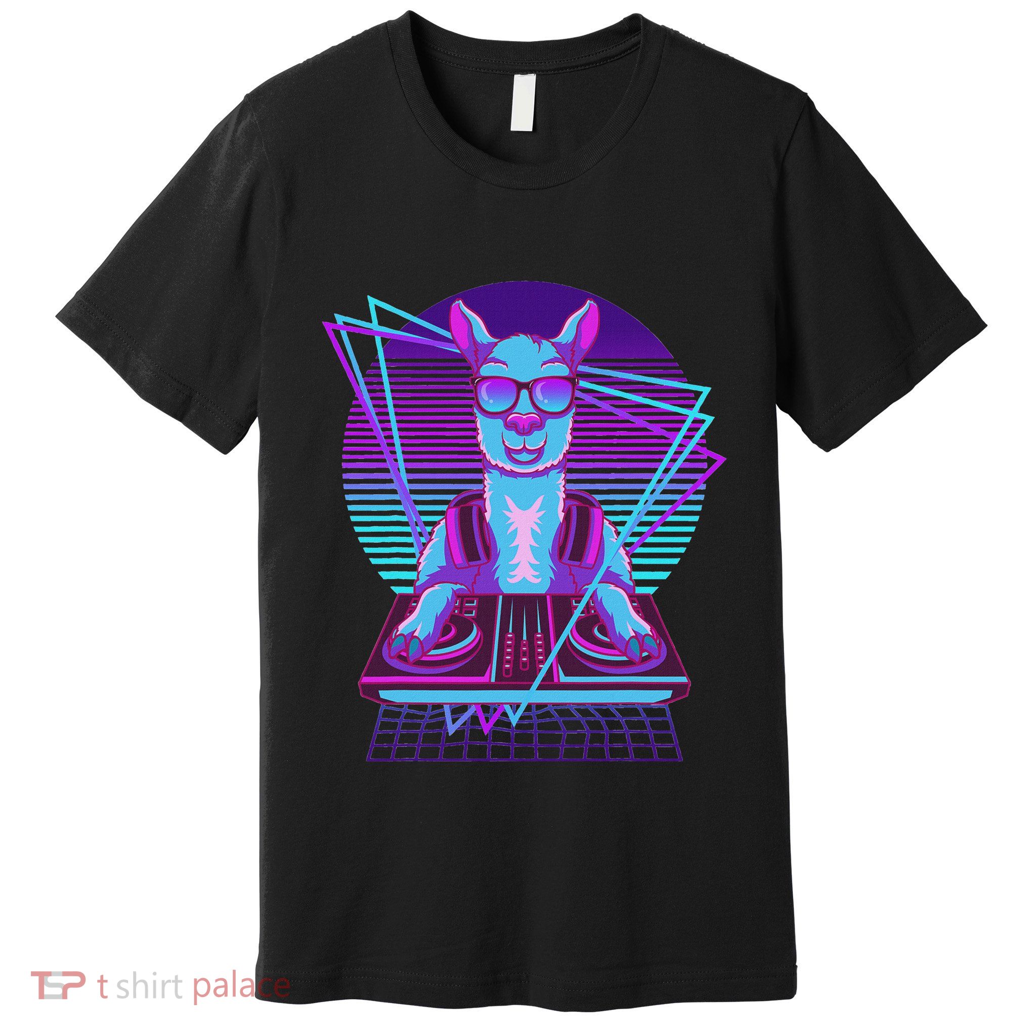 Vaporwave Llama Dj Turntable Sunglass Llama Premium T-Shirt