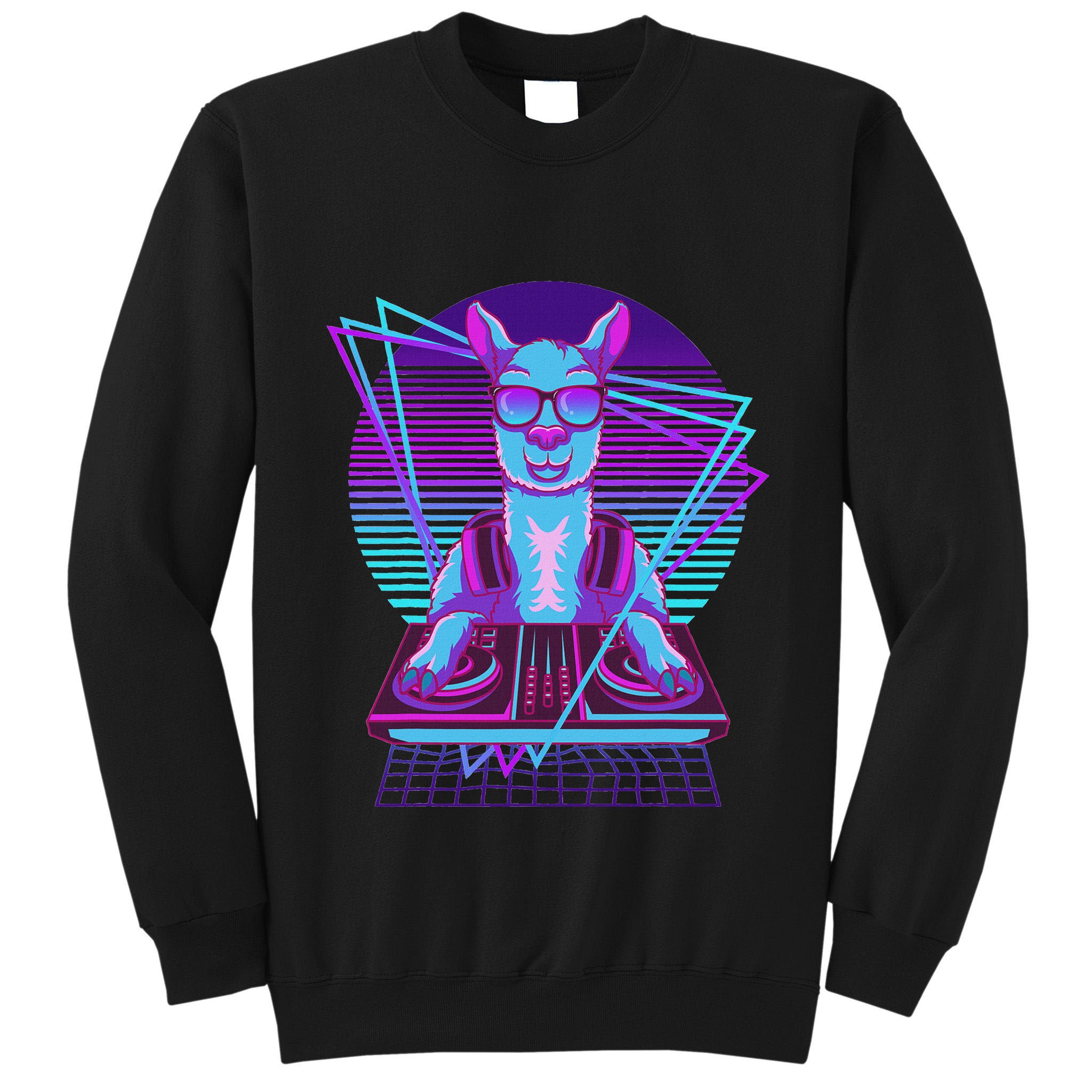Vaporwave Llama Dj Turntable Sunglass Llama Tall Sweatshirt