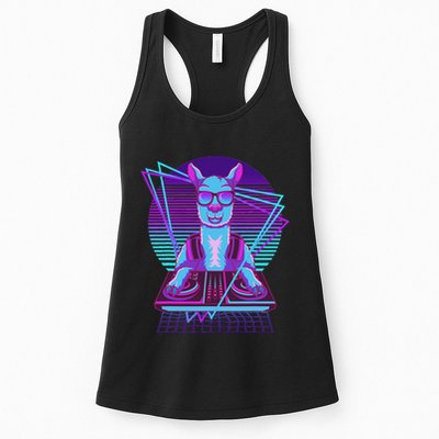 Vaporwave Llama Dj Turntable Sunglass Llama Womens Tank Top