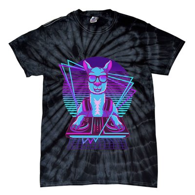 Vaporwave Llama Dj Turntable Sunglass Llama Tie-Dye T-Shirt