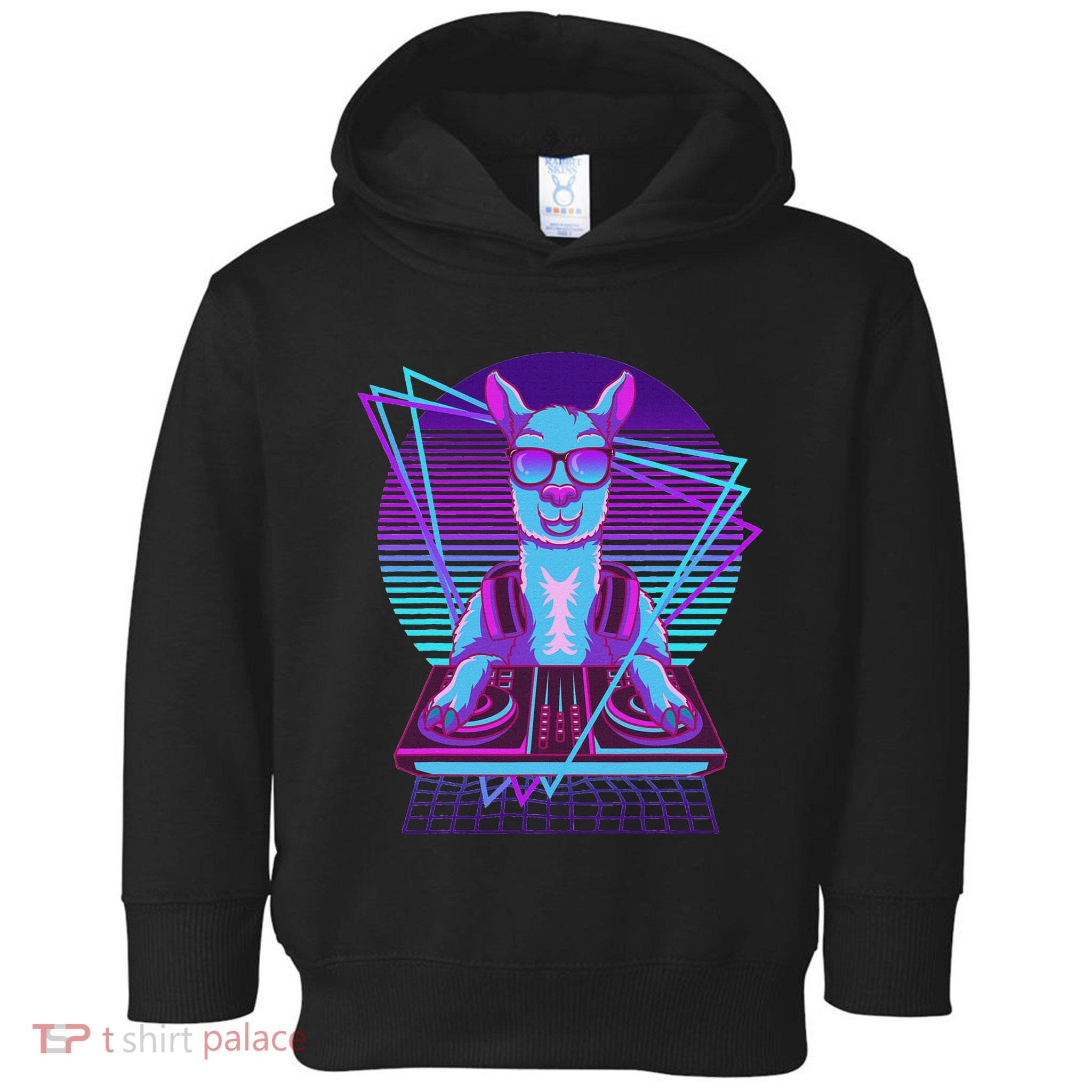 Vaporwave Llama Dj Turntable Sunglass Llama Toddler Hoodie