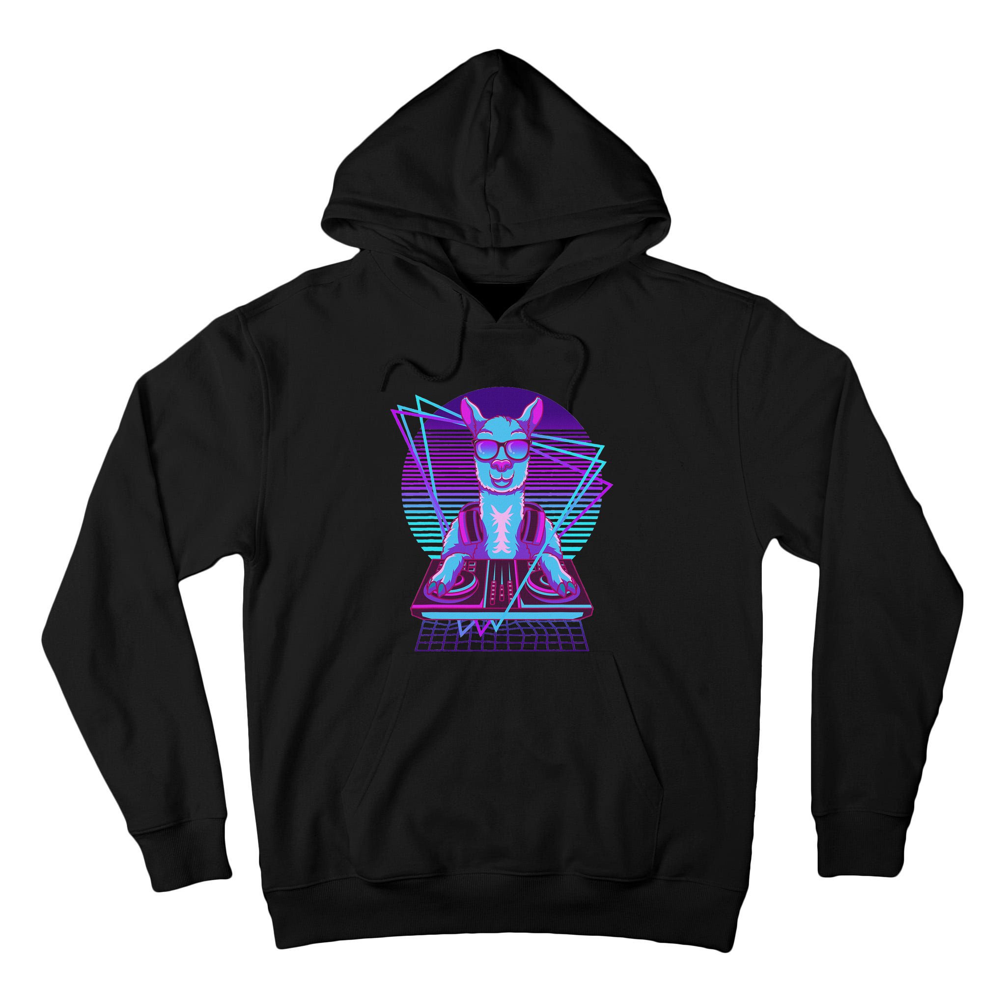 Vaporwave Llama Dj Turntable Sunglass Llama Tall Hoodie