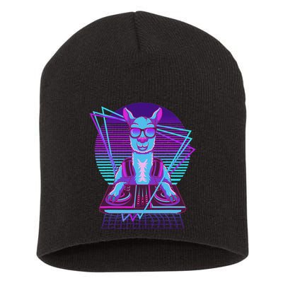 Vaporwave Llama Dj Turntable Sunglass Llama Short Acrylic Beanie