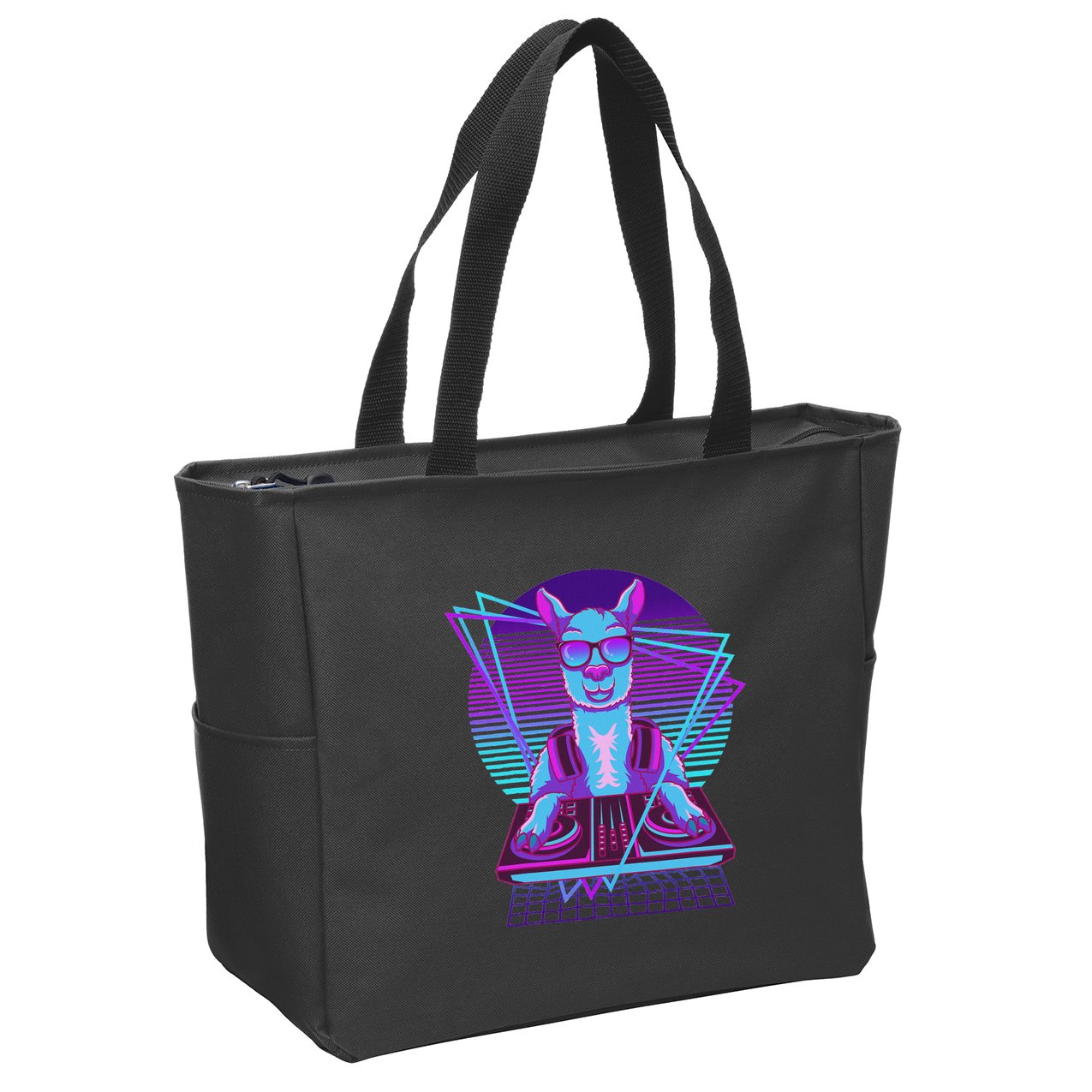 Vaporwave Llama Dj Turntable Sunglass Llama Zip Tote Bag