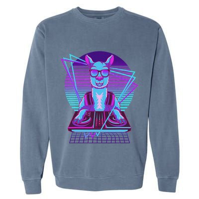 Vaporwave Llama Dj Turntable Sunglass Llama Garment-Dyed Sweatshirt