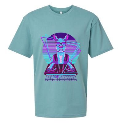 Vaporwave Llama Dj Turntable Sunglass Llama Sueded Cloud Jersey T-Shirt