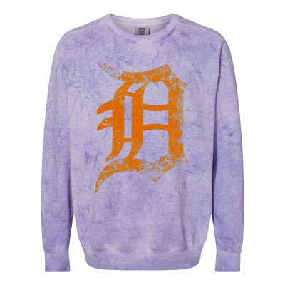 Vintage Letter D Detroit Michigan 313 Area Code Orange Colorblast Crewneck Sweatshirt