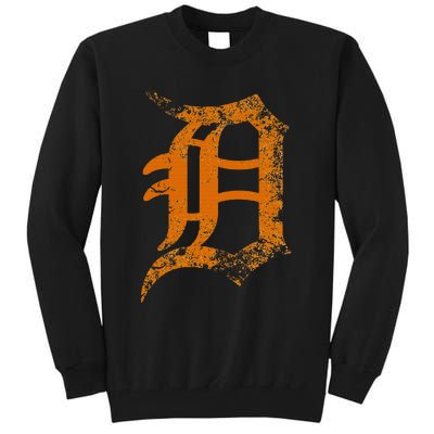 Vintage Letter D Detroit Michigan 313 Area Code Orange Tall Sweatshirt