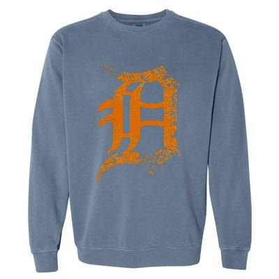 Vintage Letter D Detroit Michigan 313 Area Code Orange Garment-Dyed Sweatshirt