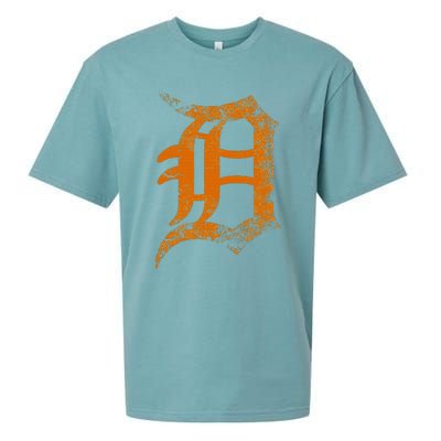 Vintage Letter D Detroit Michigan 313 Area Code Orange Sueded Cloud Jersey T-Shirt