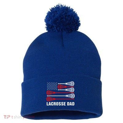 Vintage Lacrosse Dad Lax Dad Usa Flag Patriotic Pom Pom 12in Knit Beanie