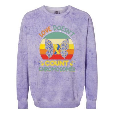 Vinatge Love Doesn’t Count Chromosomes For Down Syndrome Colorblast Crewneck Sweatshirt