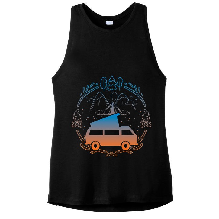 Van Life Design Vanagon Van Bus Dipper Campfire Camping Ladies PosiCharge Tri-Blend Wicking Tank
