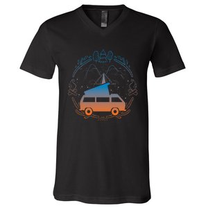 Van Life Design Vanagon Van Bus Dipper Campfire Camping V-Neck T-Shirt