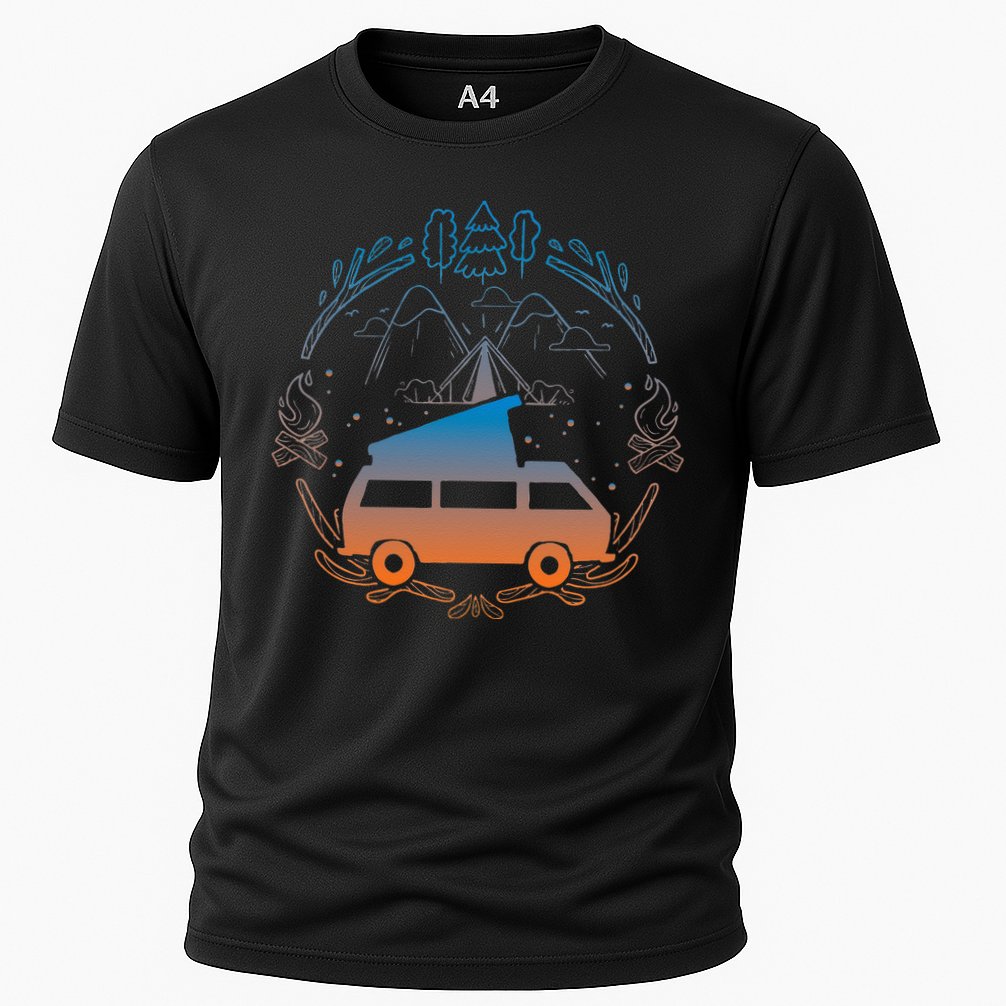 Van Life Design Vanagon Van Bus Dipper Campfire Camping Cooling Performance Crew T-Shirt