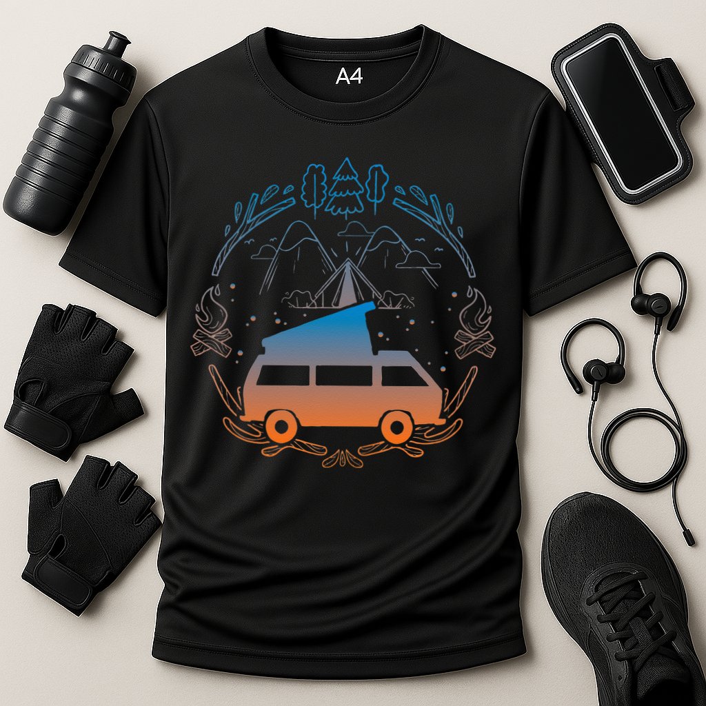 Van Life Design Vanagon Van Bus Dipper Campfire Camping Cooling Performance Crew T-Shirt