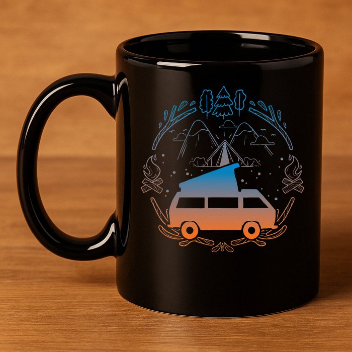 Van Life Design Vanagon Van Bus Dipper Campfire Camping 11oz C Handle Ceramic Mug