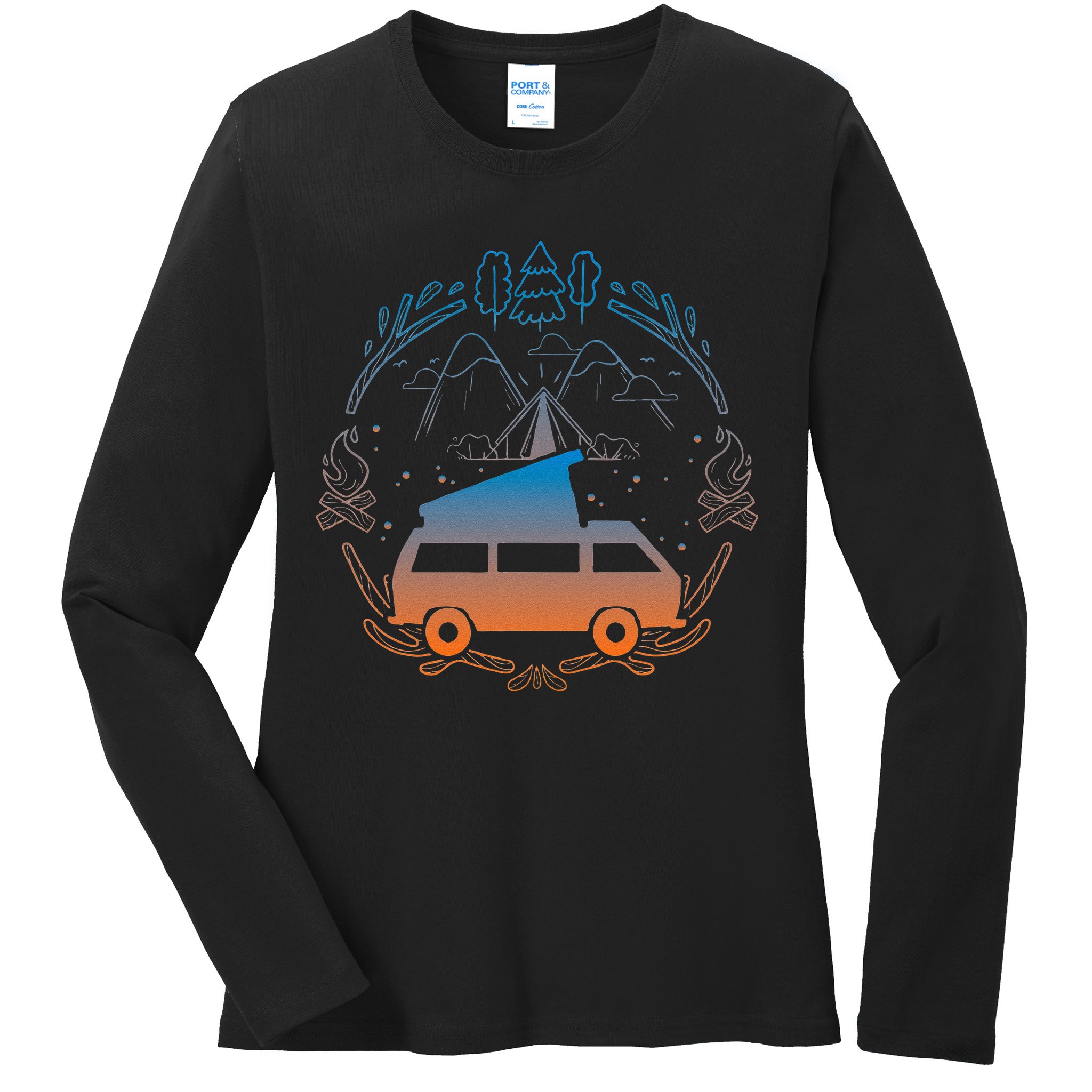 Van Life Design Vanagon Van Bus Dipper Campfire Camping Ladies Long Sleeve Shirt