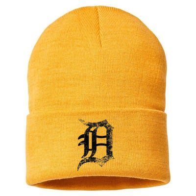 Vintage Letter D Detroit Michigan 313 Area Code Black Sustainable Knit Beanie