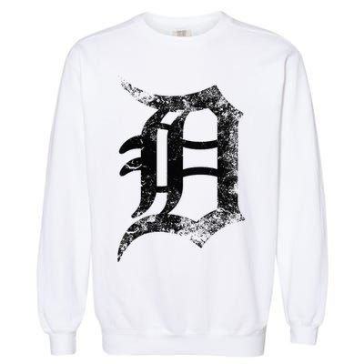 Vintage Letter D Detroit Michigan 313 Area Code Black Garment-Dyed Sweatshirt