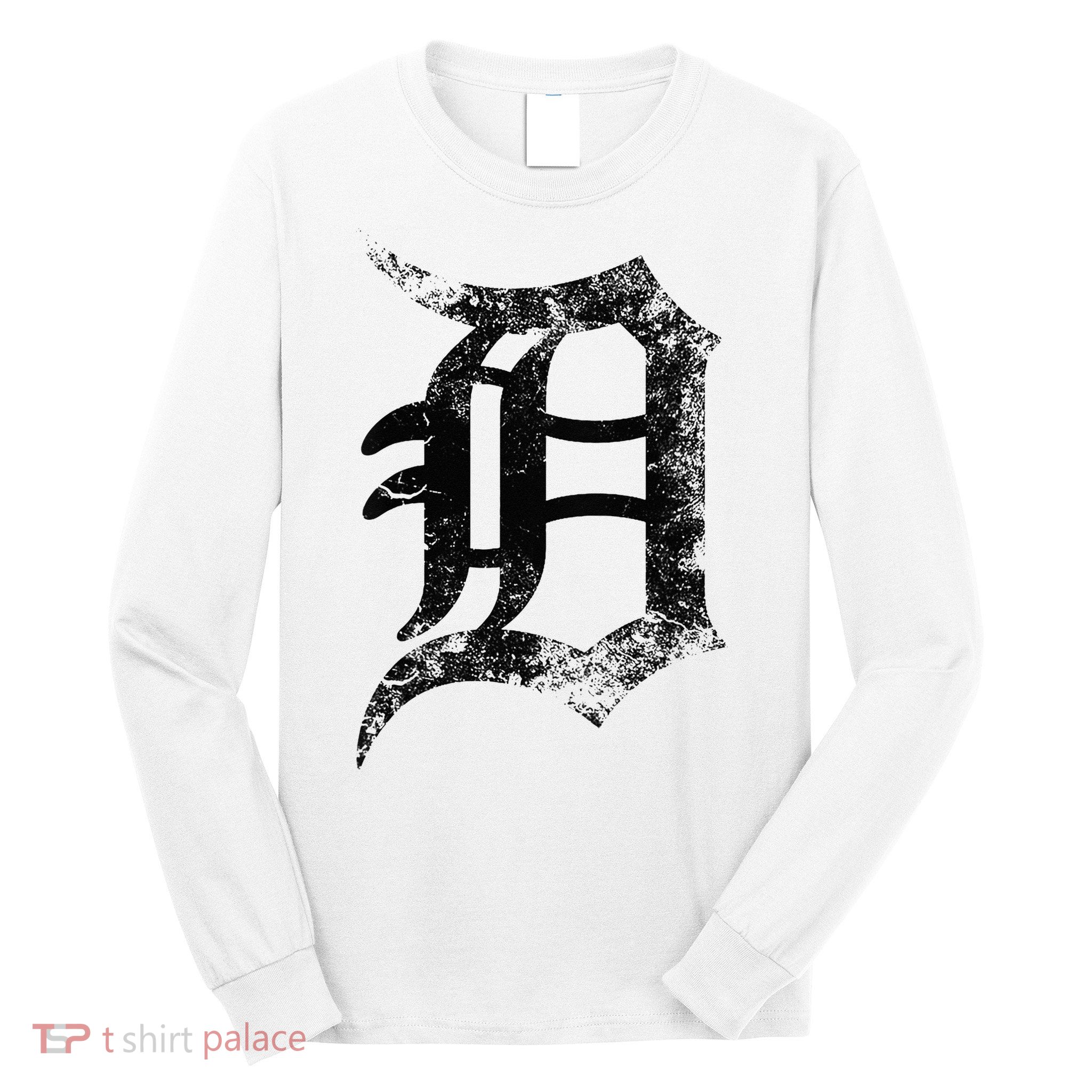 Vintage Letter D Detroit Michigan 313 Area Code Black Long Sleeve Shirt