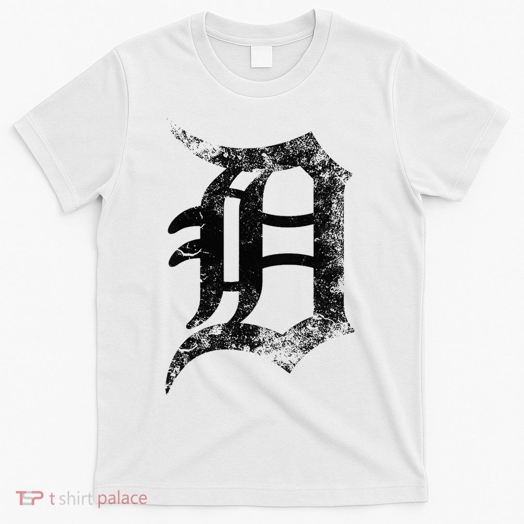 Vintage Letter D Detroit Michigan 313 Area Code Black T-Shirt