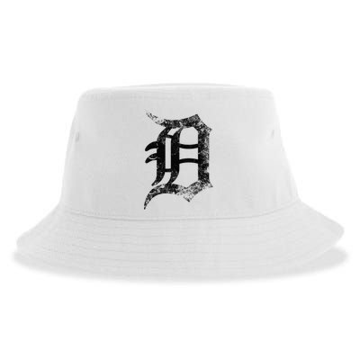 Vintage Letter D Detroit Michigan 313 Area Code Black Sustainable Bucket Hat