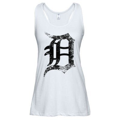 Vintage Letter D Detroit Michigan 313 Area Code Black Ladies Essential Flowy Tank