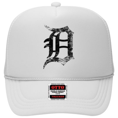 Vintage Letter D Detroit Michigan 313 Area Code Black Trucker Hat