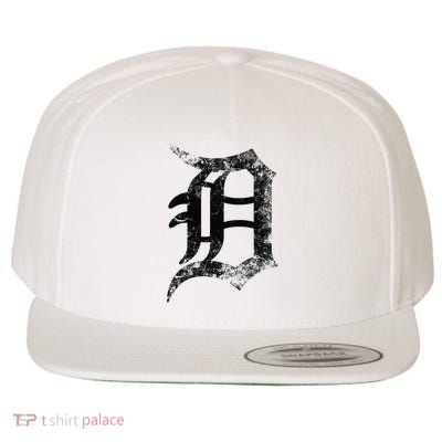 Vintage Letter D Detroit Michigan 313 Area Code Black Wool Snapback Cap
