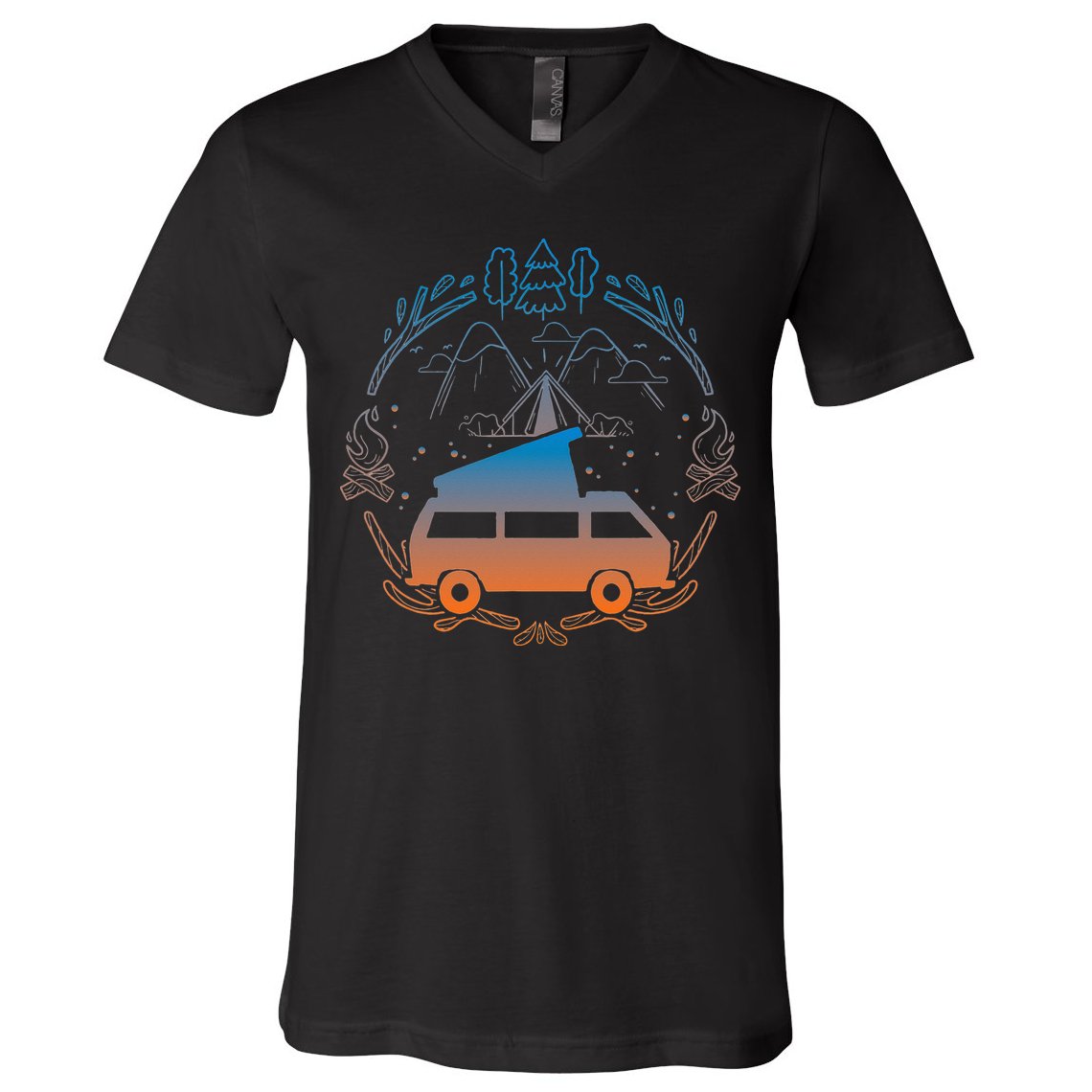 Van Life Design Vanagon Van Bus Dipper Campfire V-Neck T-Shirt